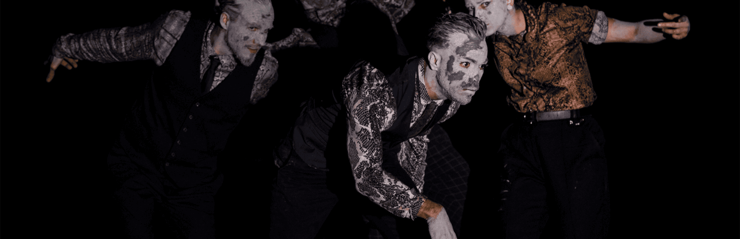 Photo des artistes en mouvement sur scène.